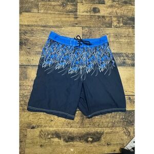 Piping Hot‎ Mens Blue Flame Tribal Print Board Shorts Black Size 36 Y2K Skater